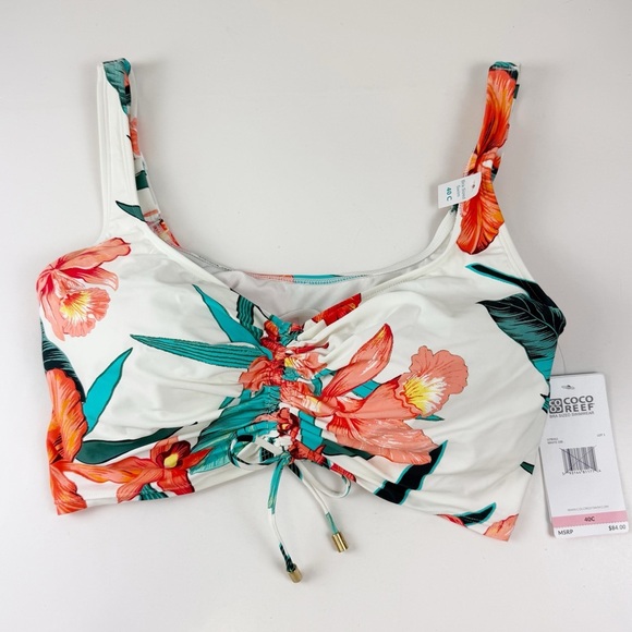 Coco Reef Bikini Top Womens Size 40C White Orange Floral Bra Sized Swimwear NWT - Picture 1 of 13